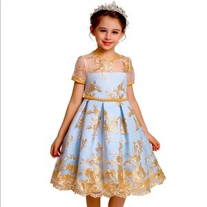 Girls party wear blue and gold pearls for 5-6 years old